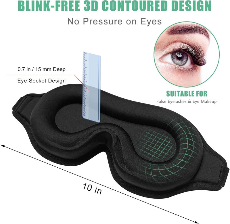 BeeVines Sleep Mask, 2 Pack 3D Contoured Sleeping Eye Masks for Lash Extensions, Night Molded Covers with Adjustable Strap, Eye Shade Cover Lashes Extension for Traveling Yoga Nap(Black & Grey) - Image 2